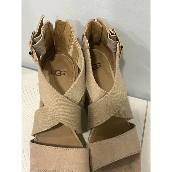 Ugg Australia Calla Women Shoes Brown Sz 7.5Leather Strap Platform Wedge Sandals - Picture 4 of 9